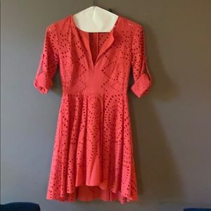 BCBGMAXAZRIA-Red orange Eyelet-Embroidery-Dress